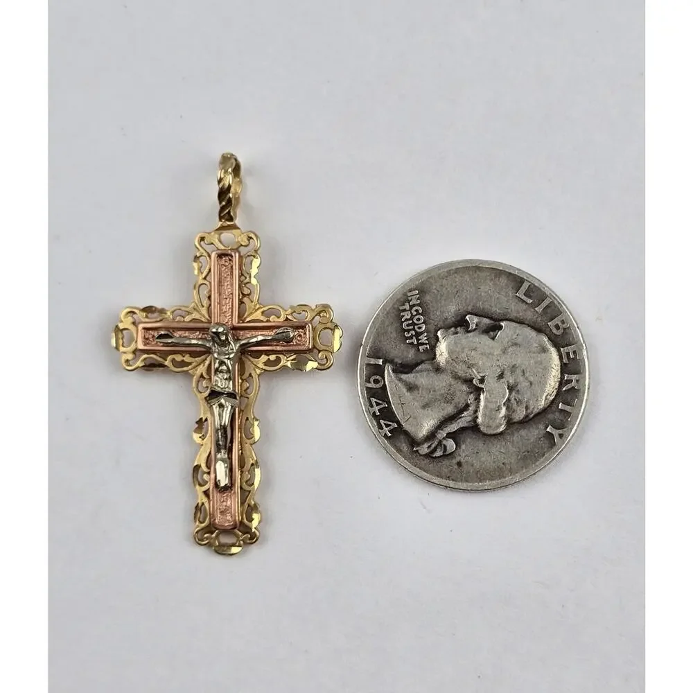 Michael Anthony 14k Tri-Color Gold Cross Crucifix 4.4g. large bale for chain